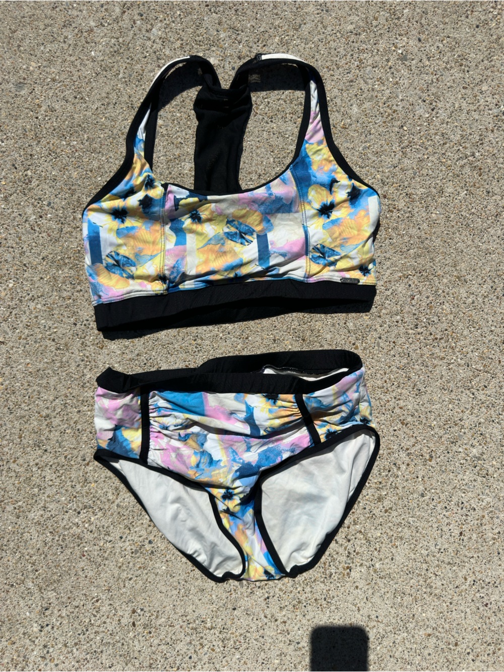 Calvin Klein Floral Print Two-Piece Bikini in Blue, Yellow, Pink